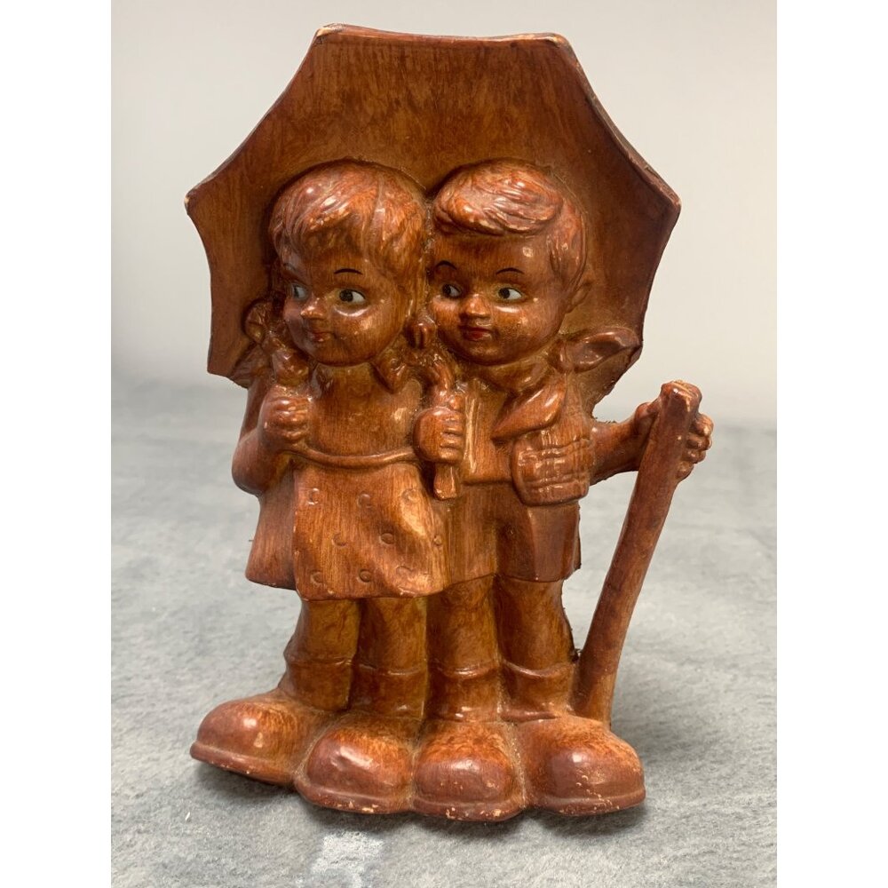 Vintage Stormy Hummel Style Figurine of Children with Umbrella 7" 1970s